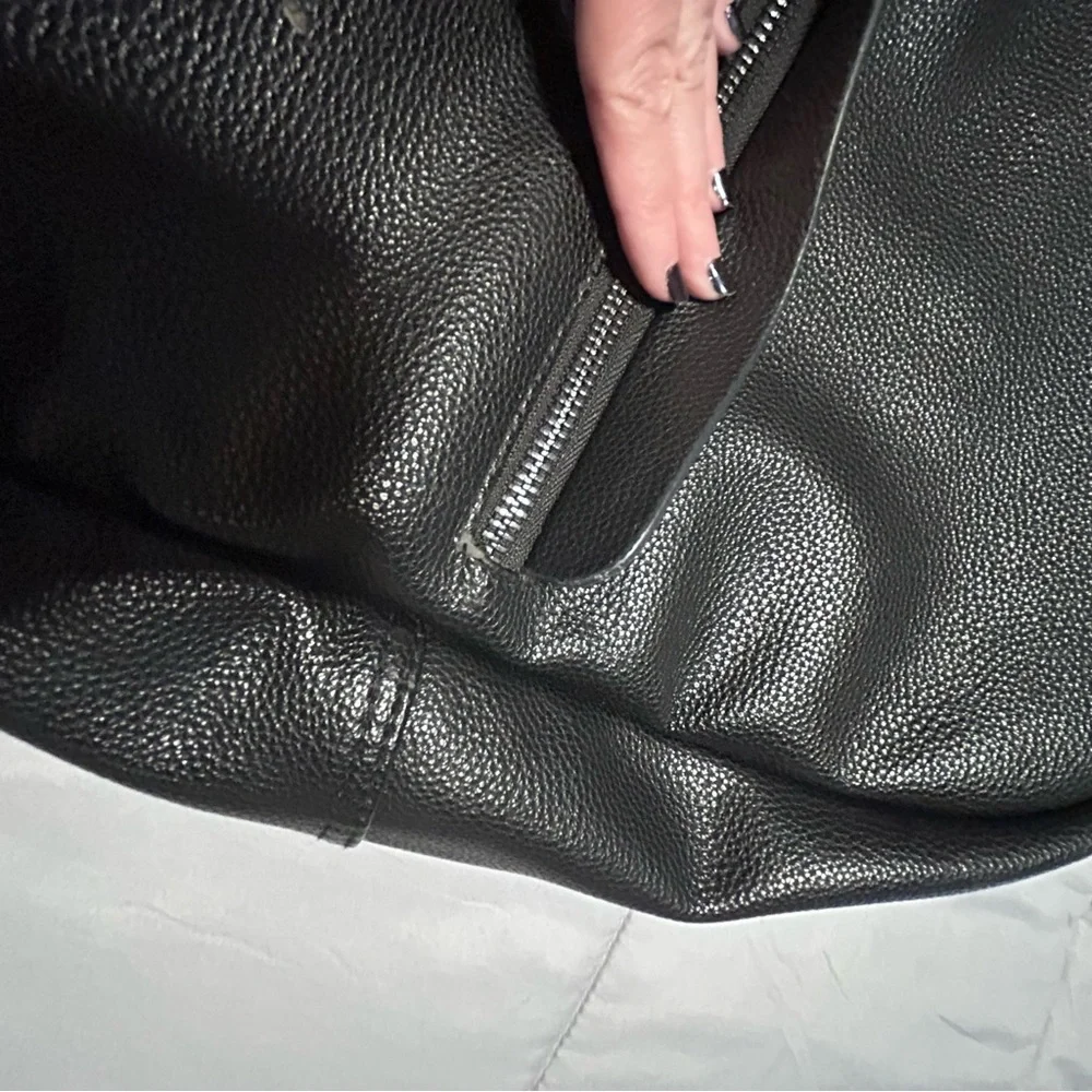 Steve Madden Black Leather Backpack Blue Plaid Lining